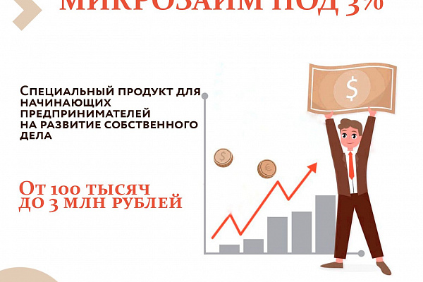 Льготный микрозайм для старта и развития начинающему бизнесу до 3-х млн. рублей под 3% годовых на срок до 2-х лет!